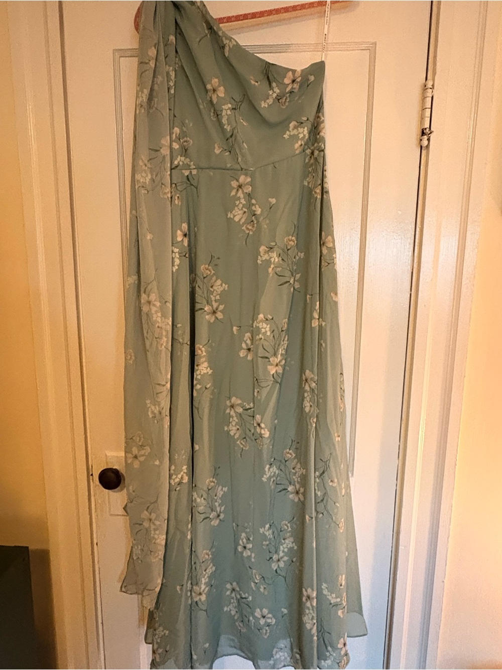 Birdy Grey One-Shoulder Floral Maxi Dress in Sage Green and White